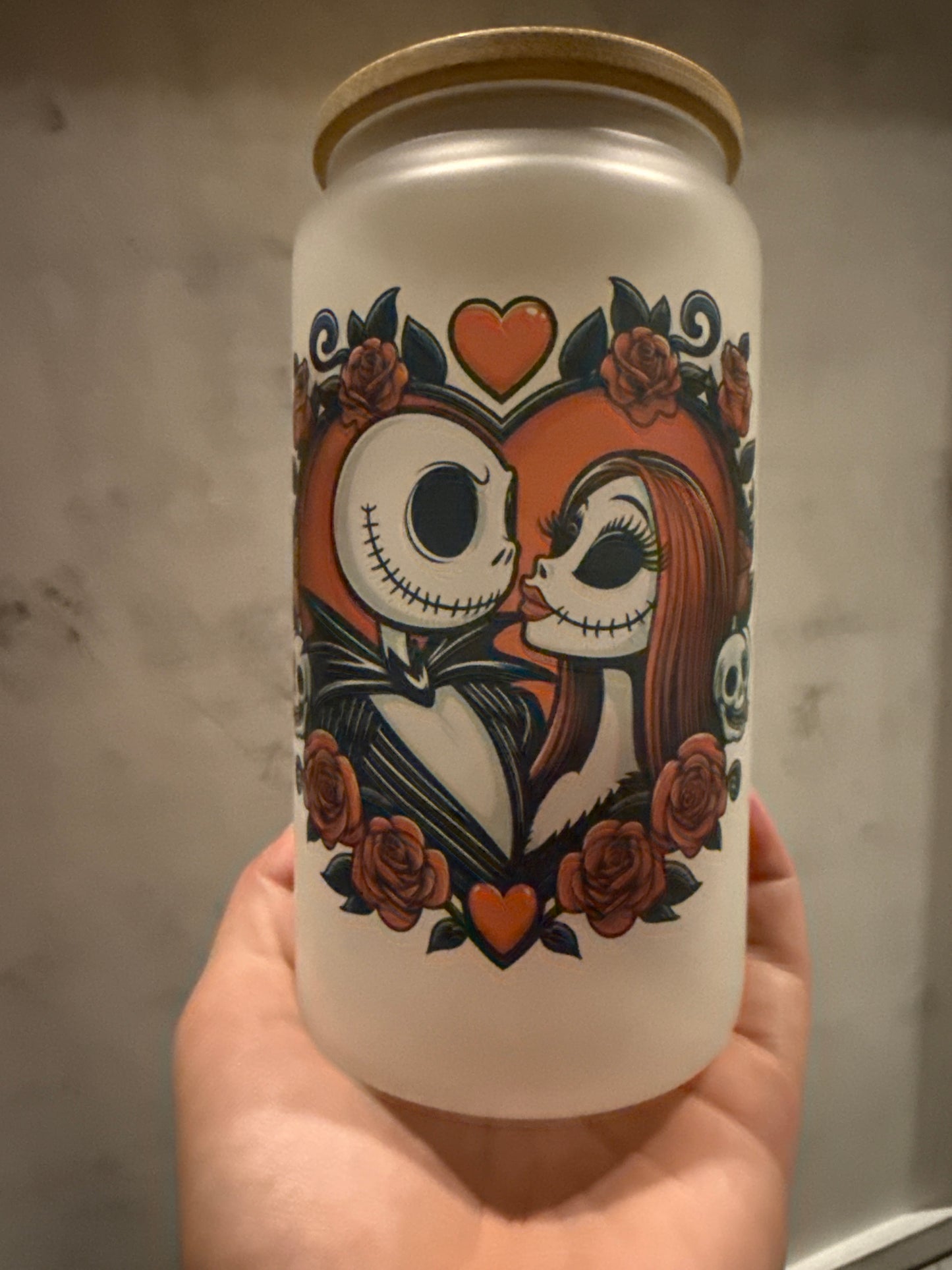 16 Oz. Jack & Sally Glass Can Cup