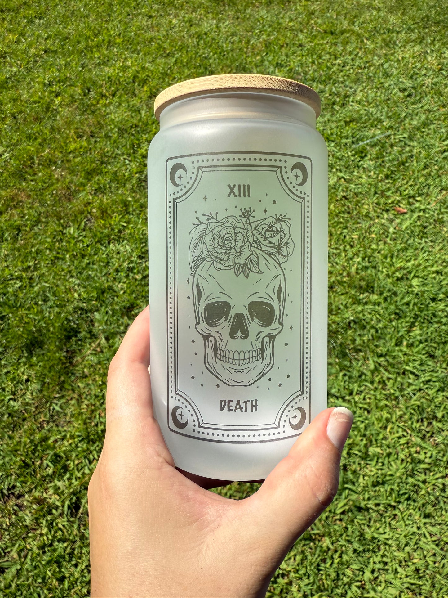 16 Oz Death Card Glass Can Cup