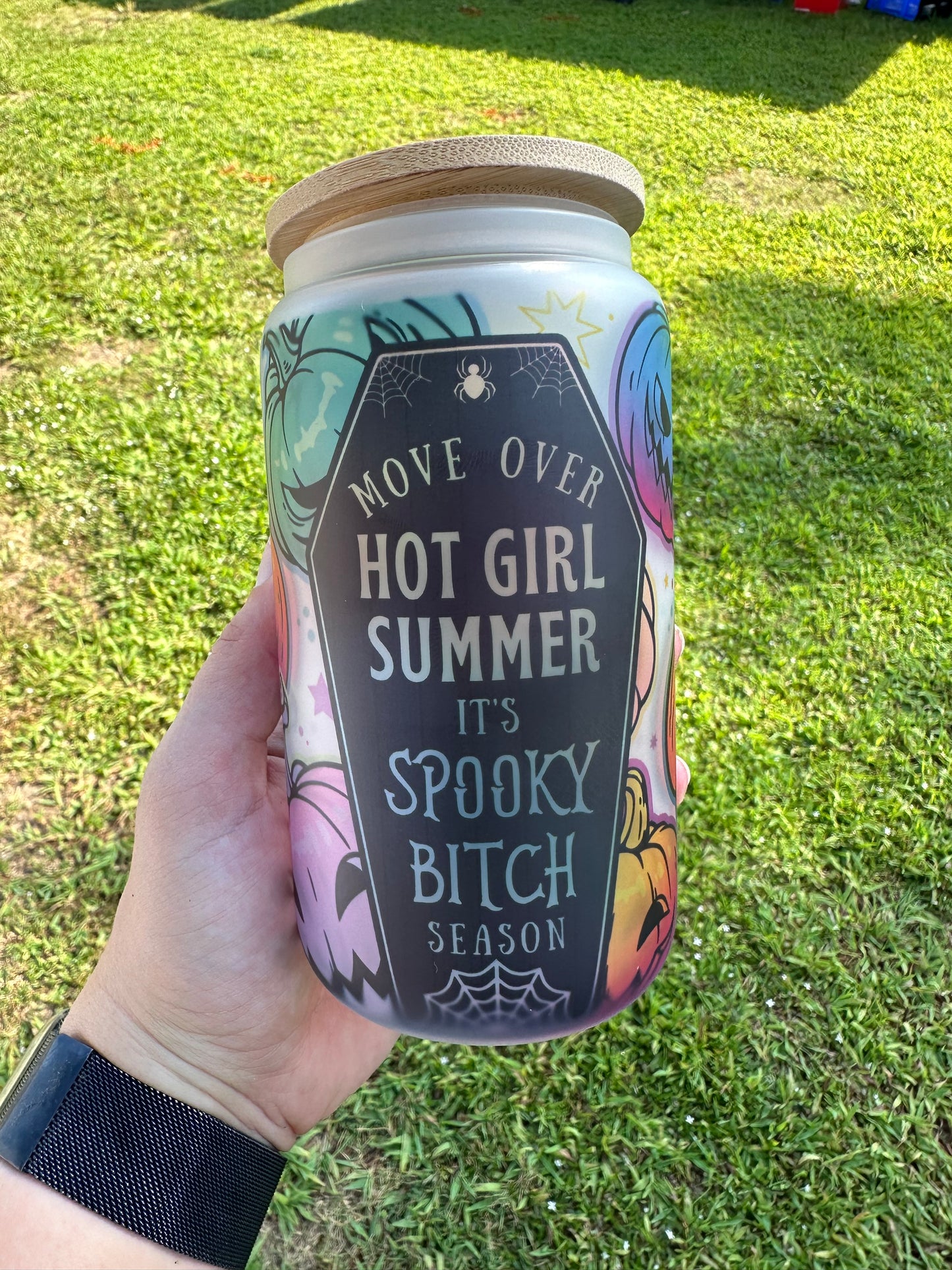 16 oz Spooky Bitch Season Glass Can Cup