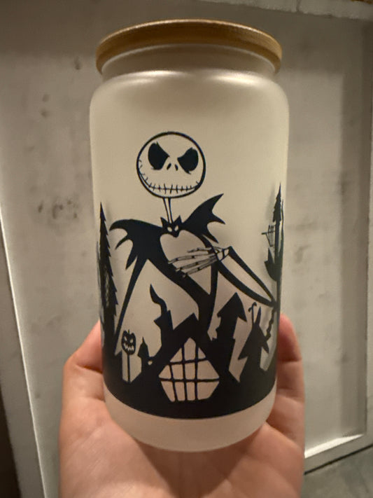 16 Oz Jack Skelington Glass Can Cup