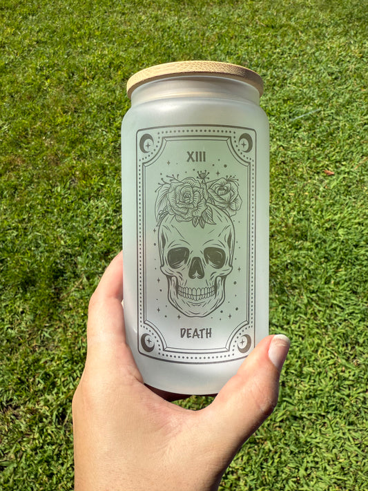 16 Oz Death Card Glass Can Cup